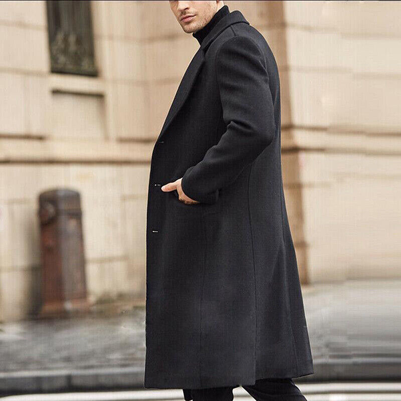 Men's Long Winter Coat in Wool Blend with Classic Fit