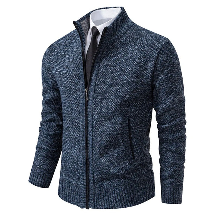 Men's Merino Wool Zip-Up Cardigan with Stand-Up Collar