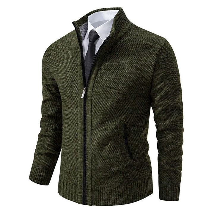 Men's Merino Wool Zip-Up Cardigan with Stand-Up Collar