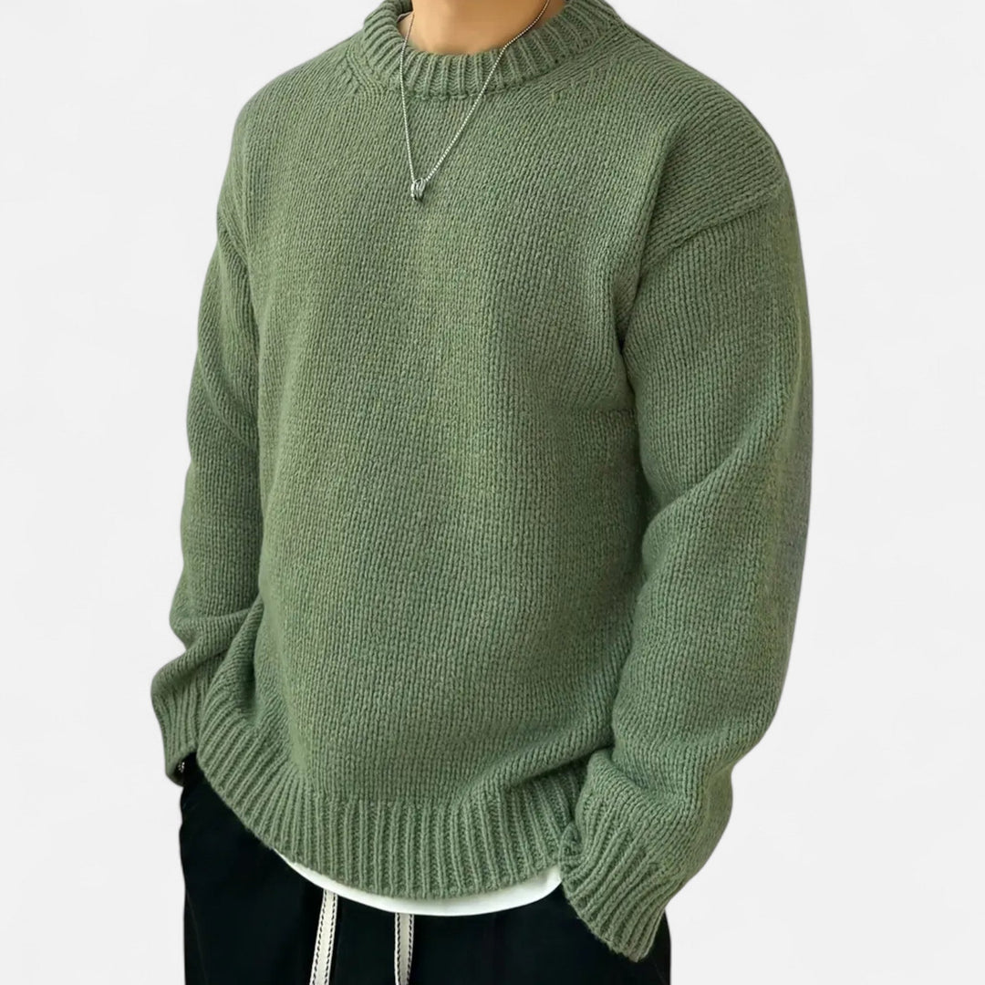 Men's Solid Crew Neck Pullover Sweater - Elena Harper