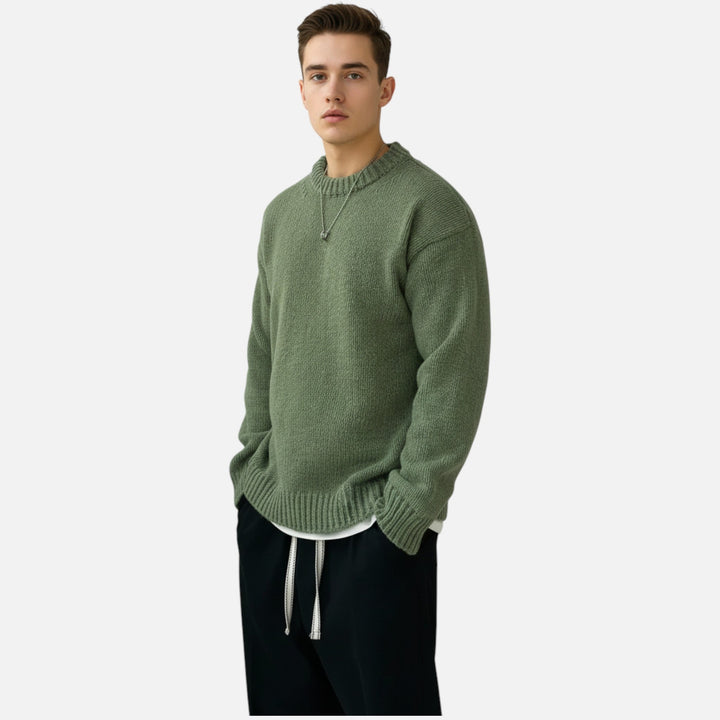 Men's Solid Crew Neck Pullover Sweater, view 2 - Elena Harper