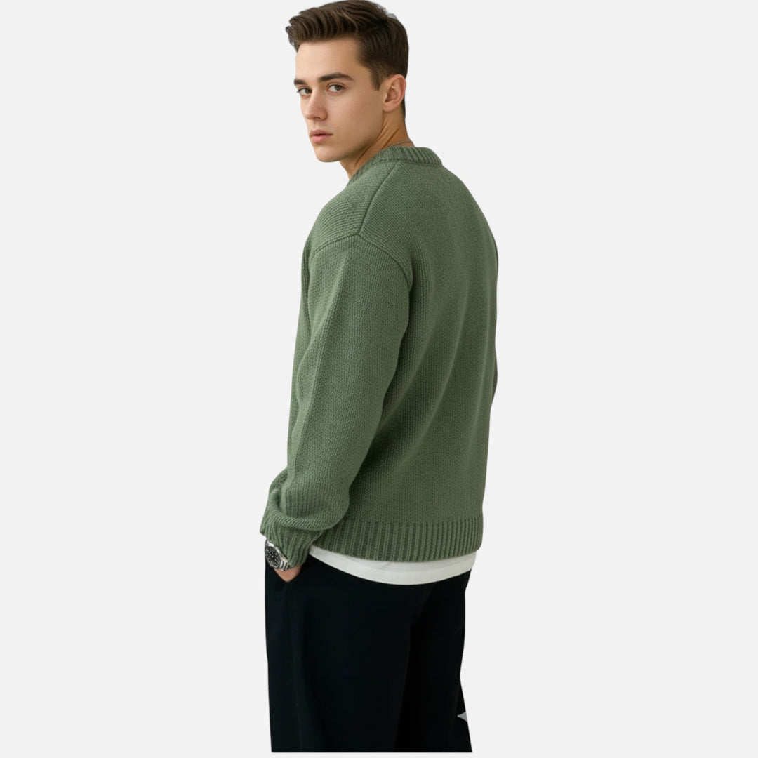 Men's Solid Crew Neck Pullover Sweater, view 3 - Elena Harper
