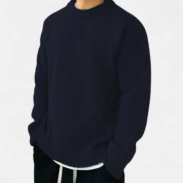 Men's Solid Crew Neck Pullover Sweater, view 4 - Elena Harper