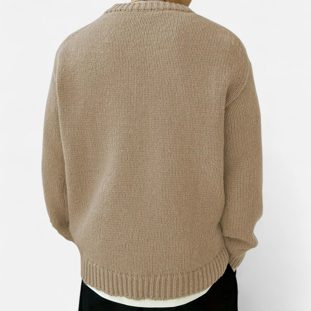 Men's Solid Crew Neck Pullover Sweater, view 7 - Elena Harper