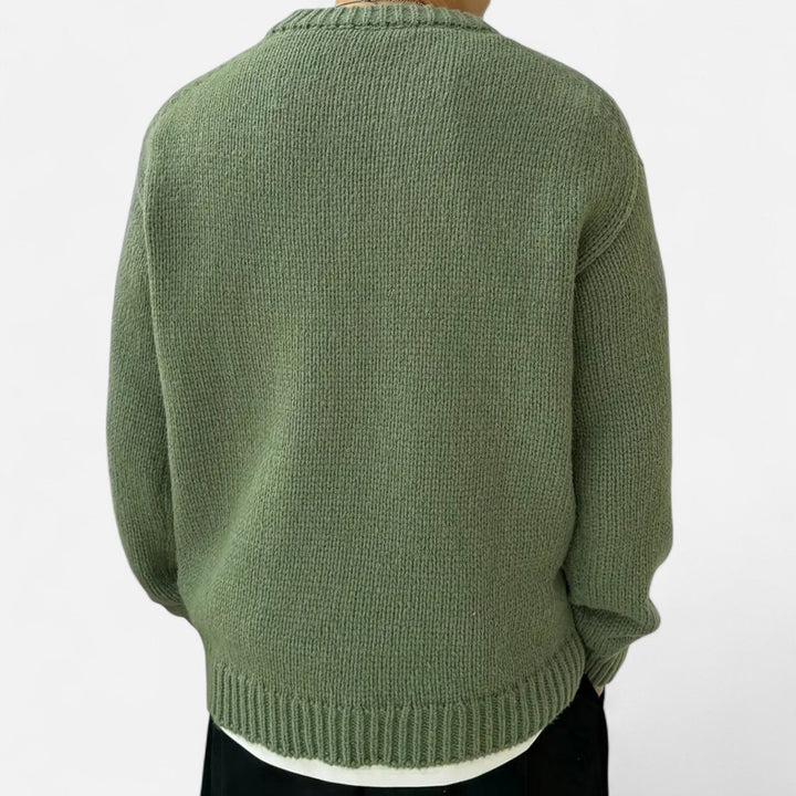 Men's Solid Crew Neck Pullover Sweater, view 8 - Elena Harper