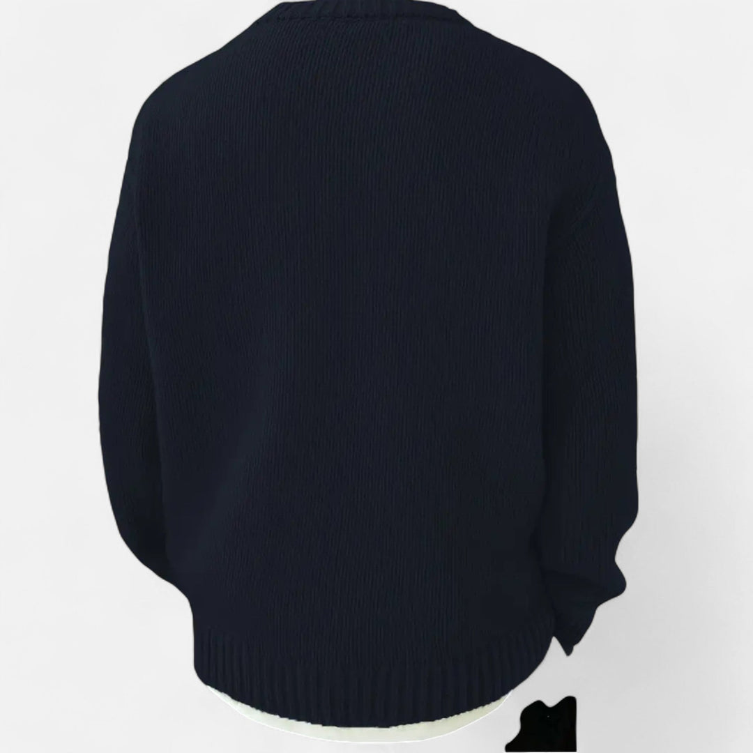 Men's Solid Crew Neck Pullover Sweater, view 9 - Elena Harper