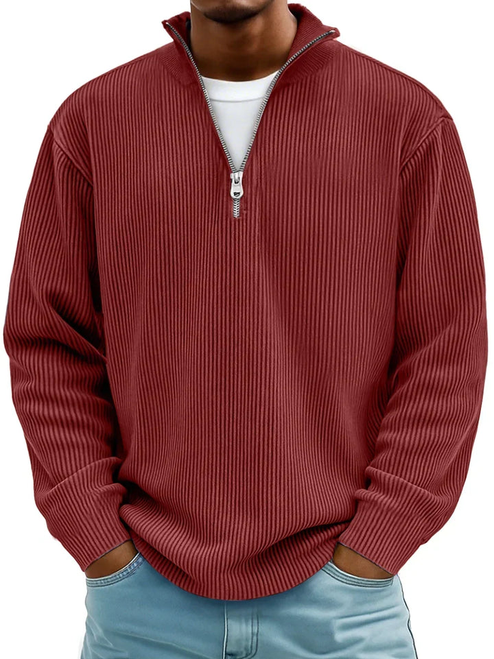 Men's Half-Zip Ribbed Casual Sweater for Everyday Style