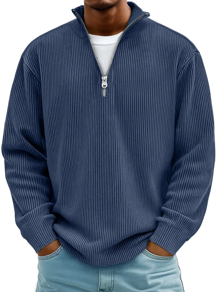 Men's Half-Zip Ribbed Casual Sweater for Everyday Style
