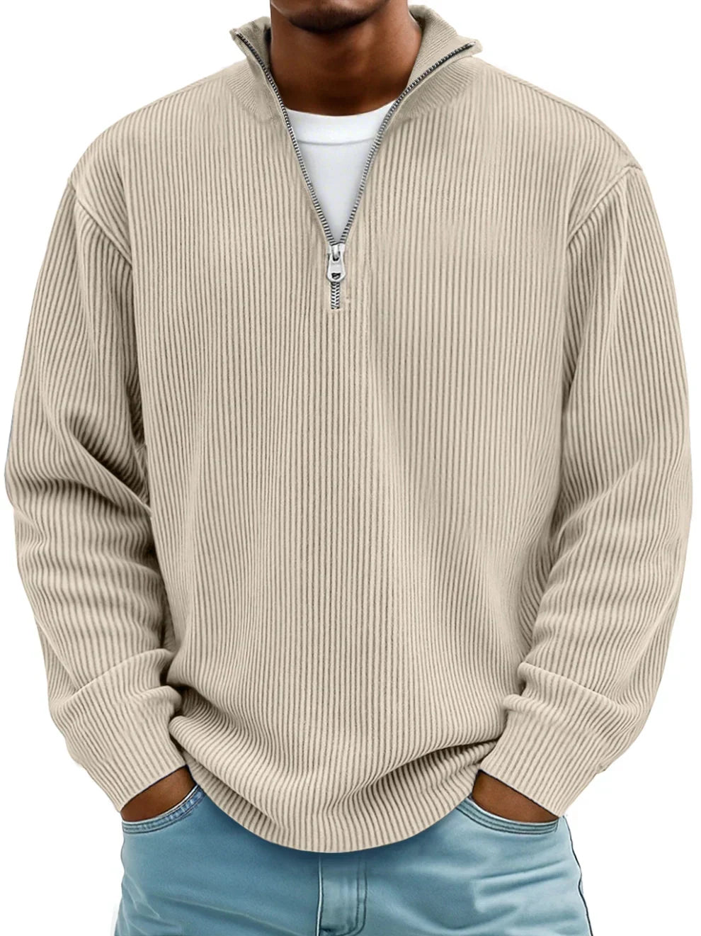 Men's Half-Zip Ribbed Casual Sweater for Everyday Style