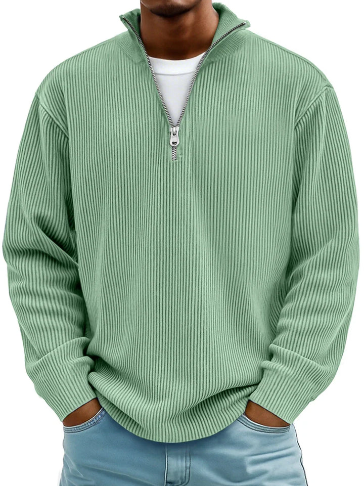 Men's Half-Zip Ribbed Casual Sweater for Everyday Style