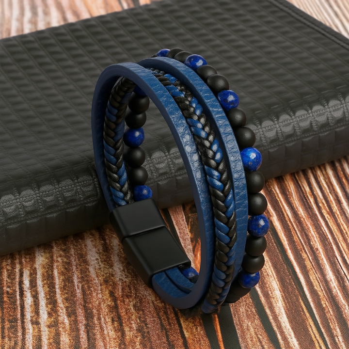 Men's Layered Leather & Stone Bracelet - Urban Style