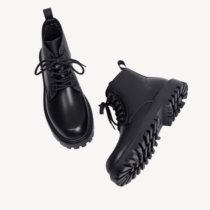 Men's Black Combat Boots with Chunky Sole