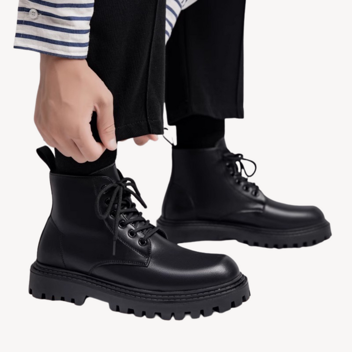 Men's Black Combat Boots with Chunky Sole
