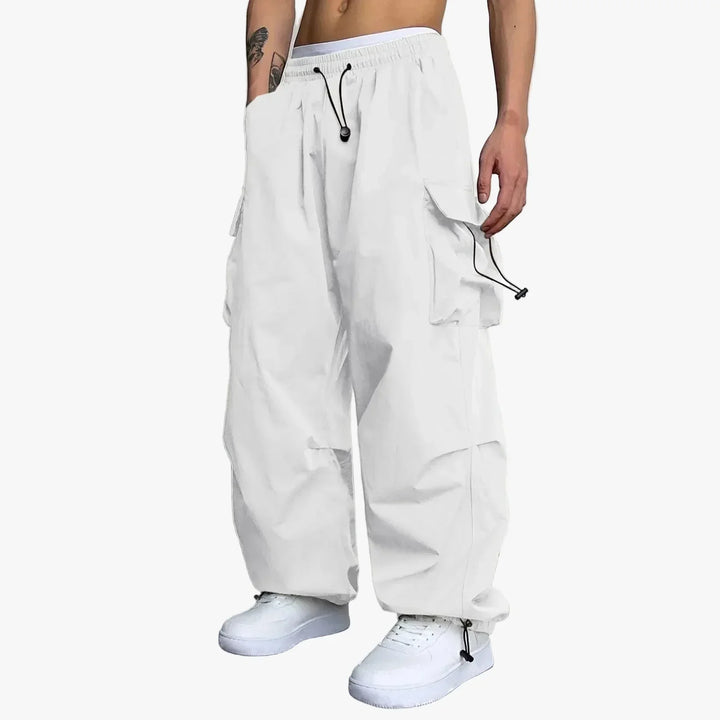 Men's Wide-Leg Cargo Pants with Drawstring Waist