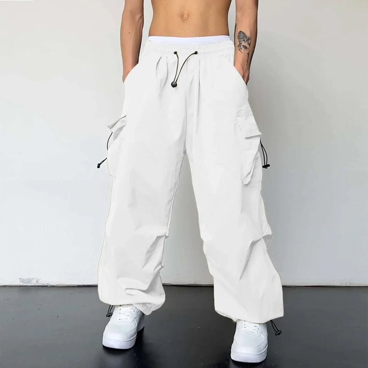 Men's Wide-Leg Cargo Pants with Drawstring Waist