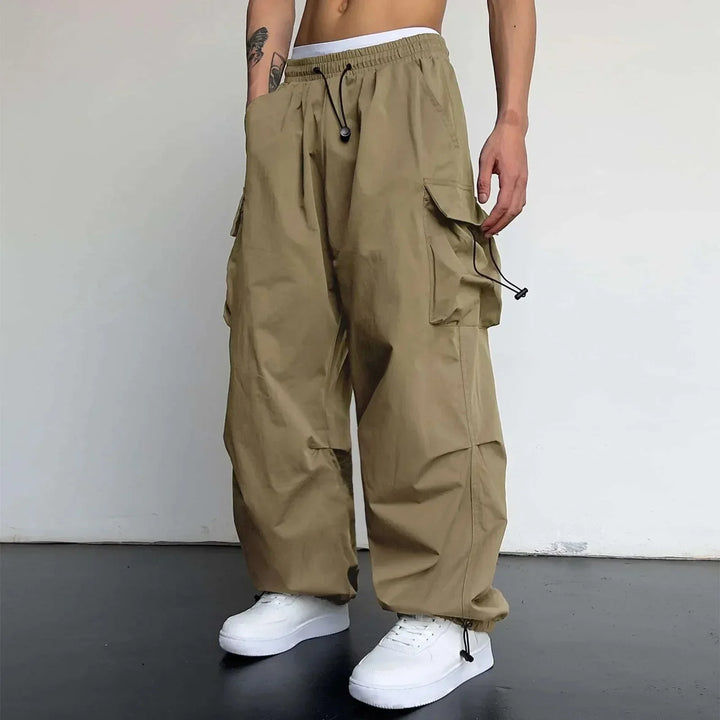 Men's Wide-Leg Cargo Pants with Drawstring Waist