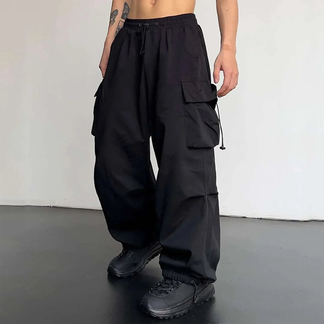 Men's Wide-Leg Cargo Pants with Drawstring Waist