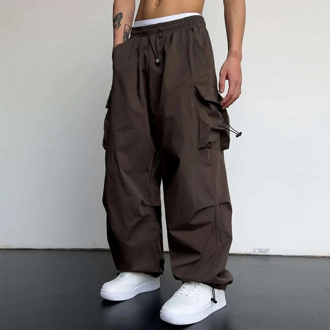 Men's Wide-Leg Cargo Pants with Drawstring Waist