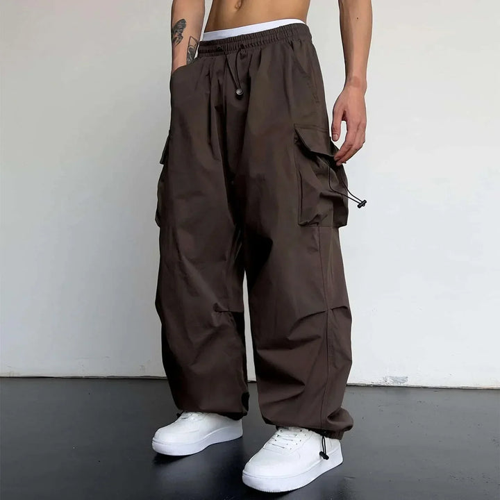 Men's Wide-Leg Cargo Pants with Drawstring Waist