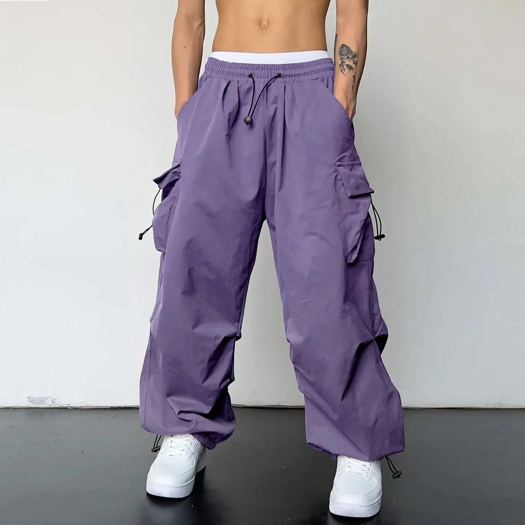 Men's Wide-Leg Cargo Pants with Drawstring Waist