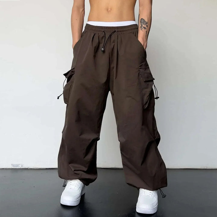 Men's Wide-Leg Cargo Pants with Drawstring Waist