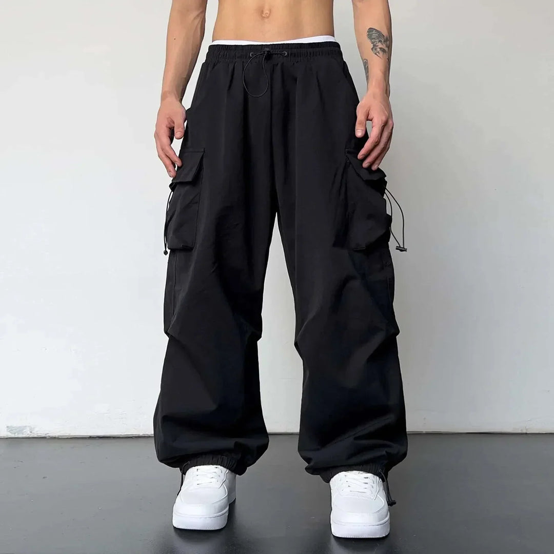 Men's Wide-Leg Cargo Pants with Drawstring Waist