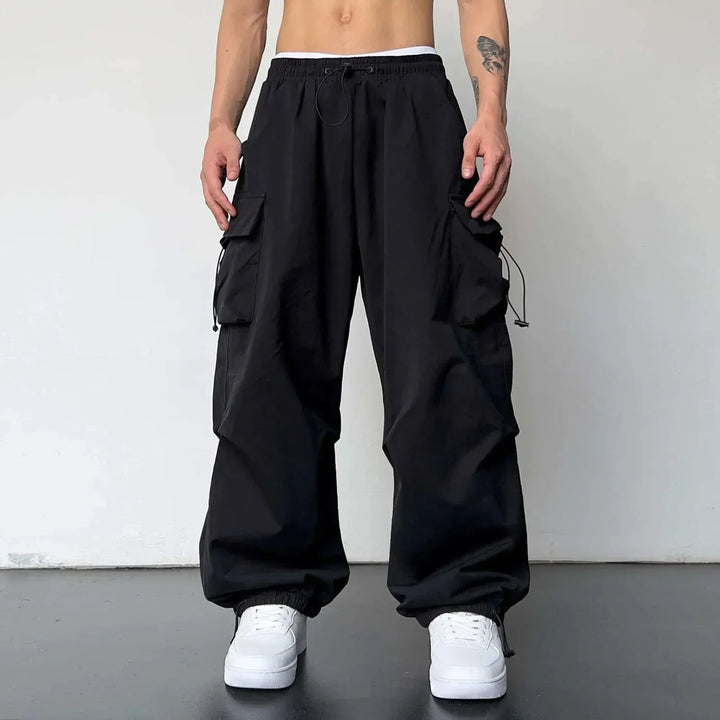 Men's Wide-Leg Cargo Pants with Drawstring Waist