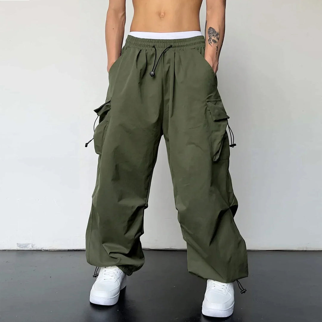 Men's Wide-Leg Cargo Pants with Drawstring Waist