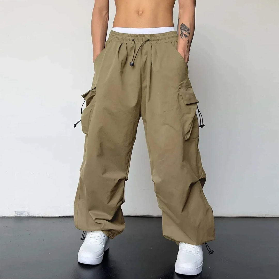 Men's Wide-Leg Cargo Pants with Drawstring Waist
