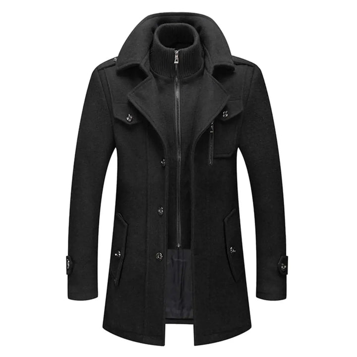 Men's Double-Layer Winter Coat with Integrated Knit Collar