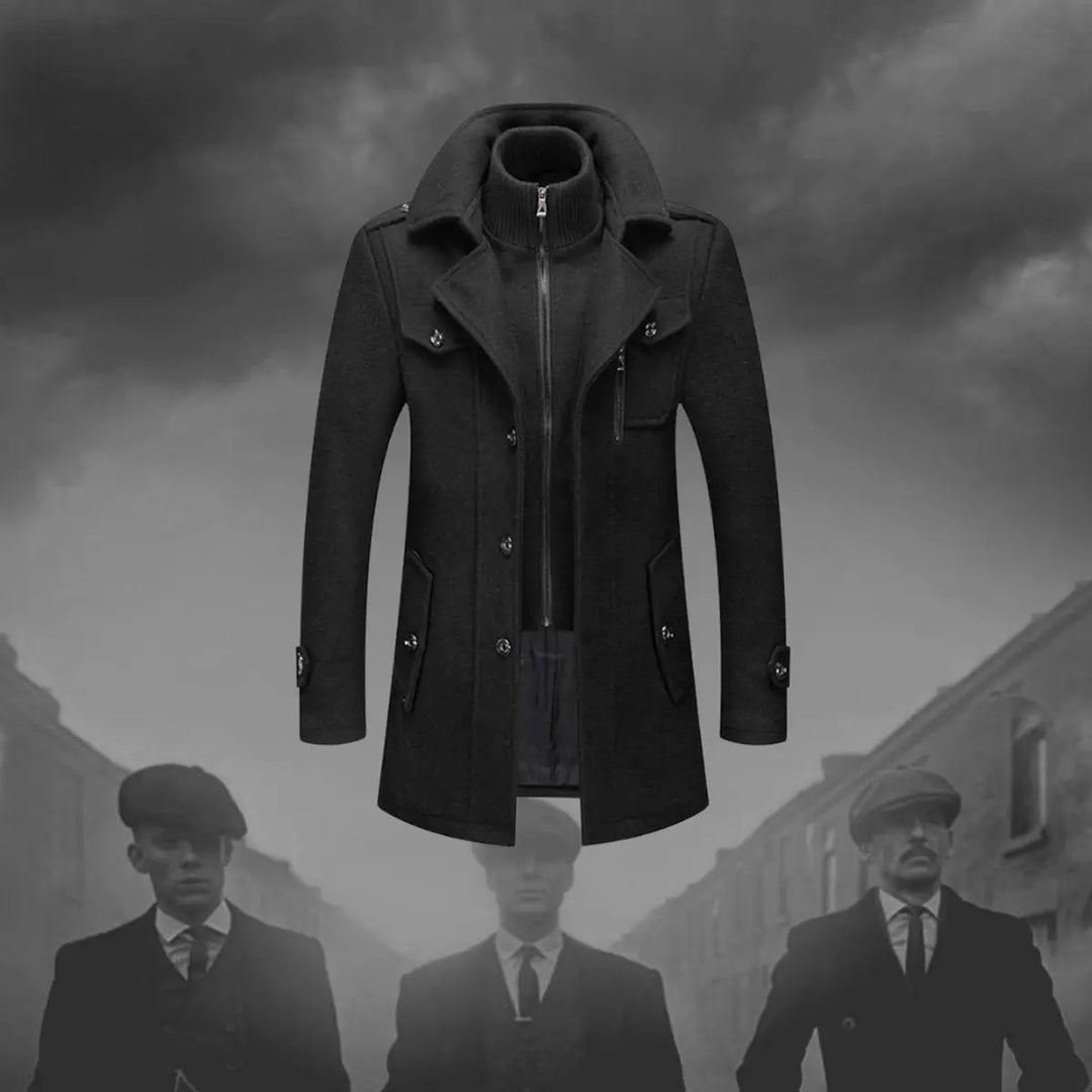 Men's Double-Layer Winter Coat with Integrated Knit Collar