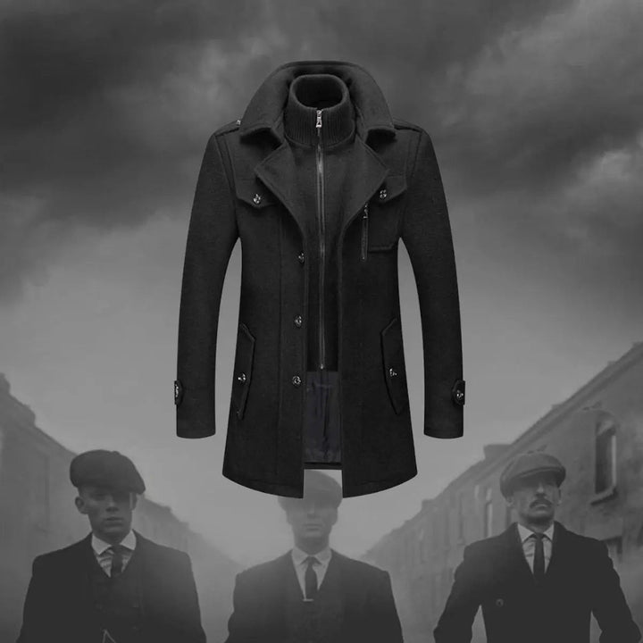 Men's Double-Layer Winter Coat with Integrated Knit Collar