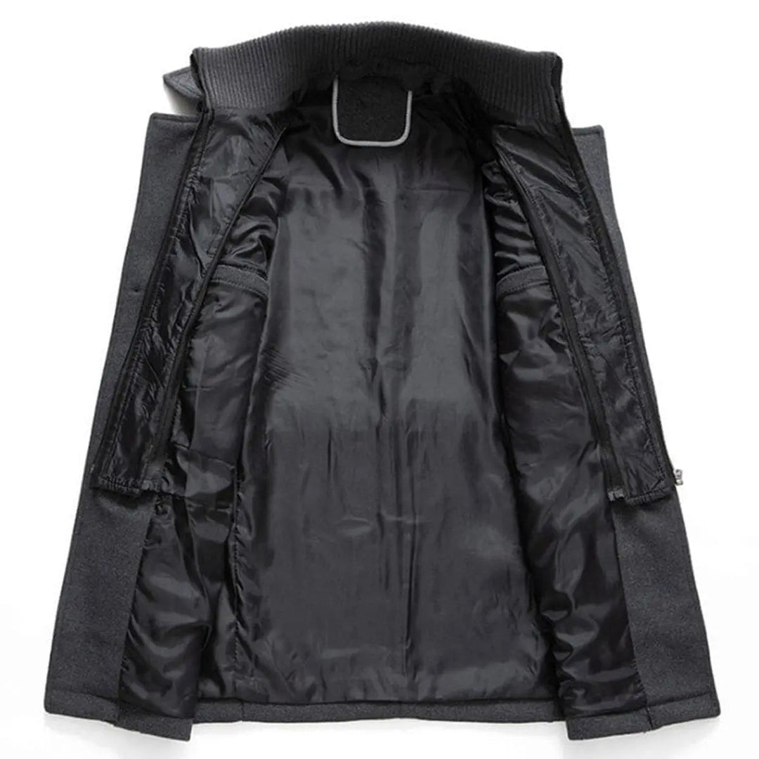 Men's Double-Layer Winter Coat with Integrated Knit Collar