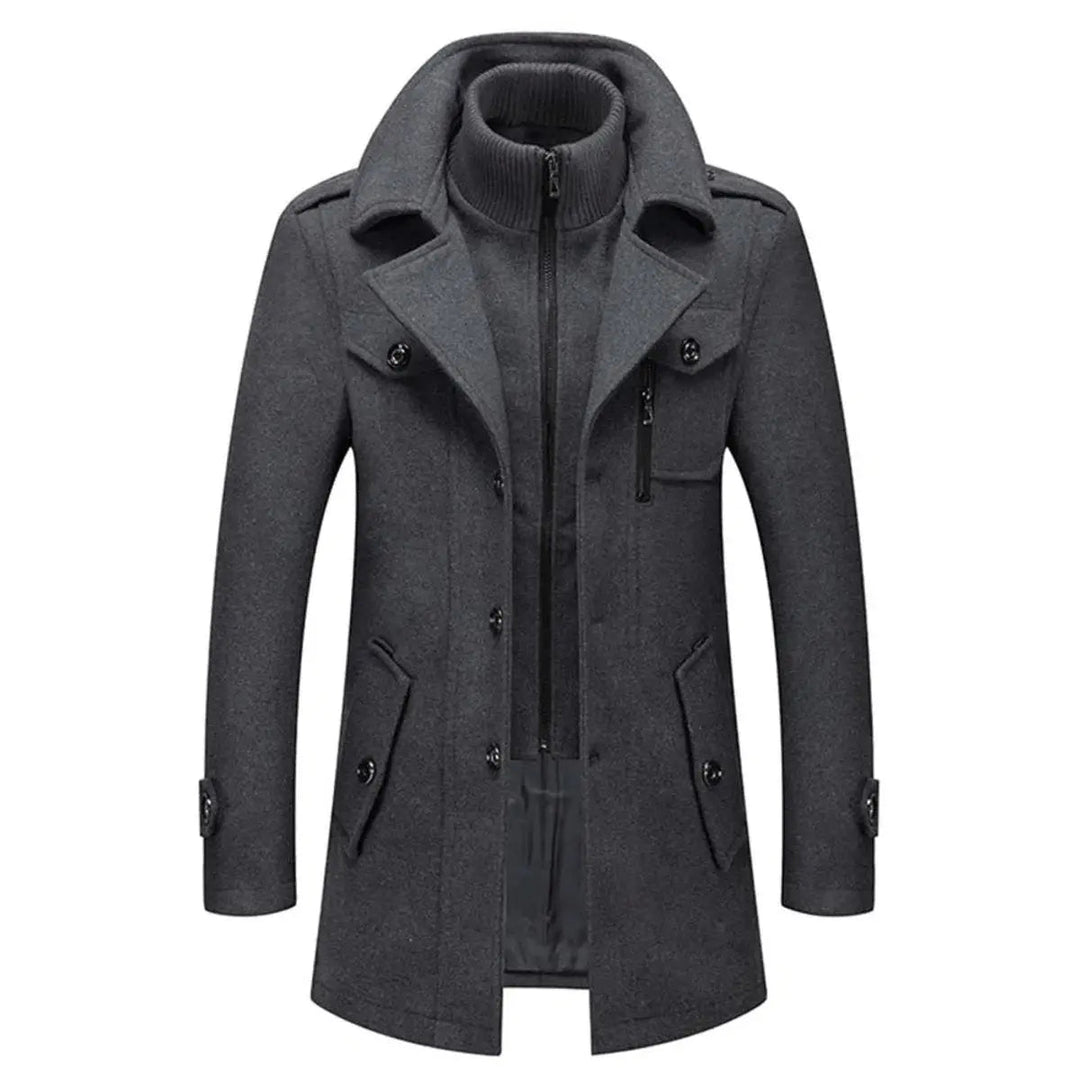 Men's Double-Layer Winter Coat with Integrated Knit Collar