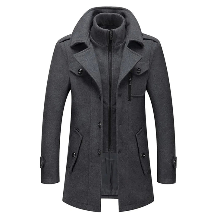 Men's Double-Layer Winter Coat with Integrated Knit Collar