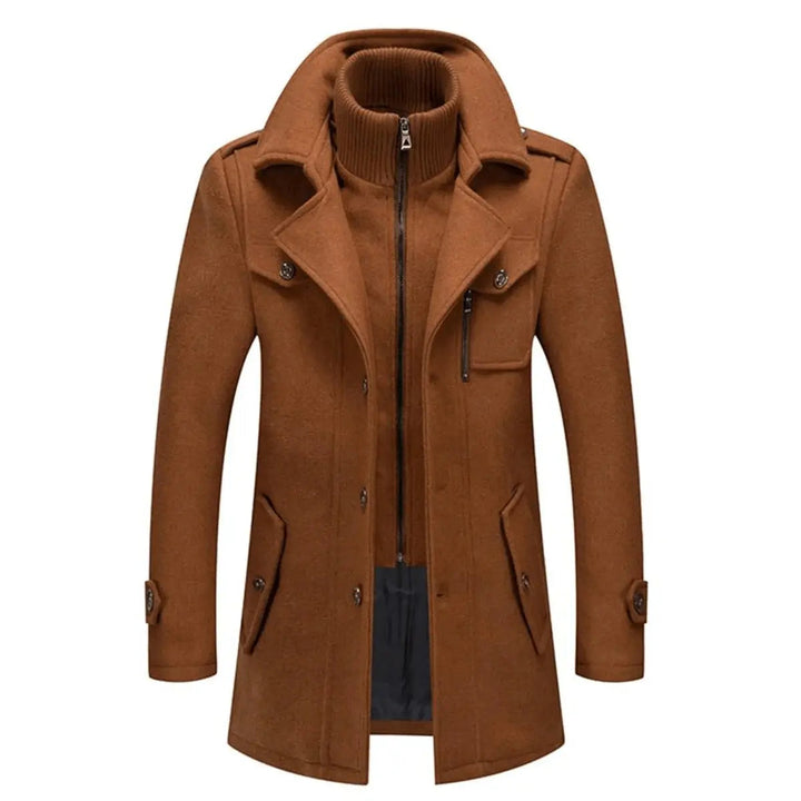 Men's Double-Layer Winter Coat with Integrated Knit Collar