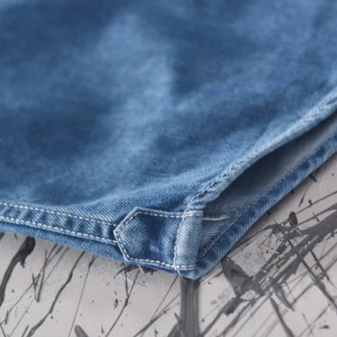 Men's Denim Shirt with Long Sleeves and Button Closure