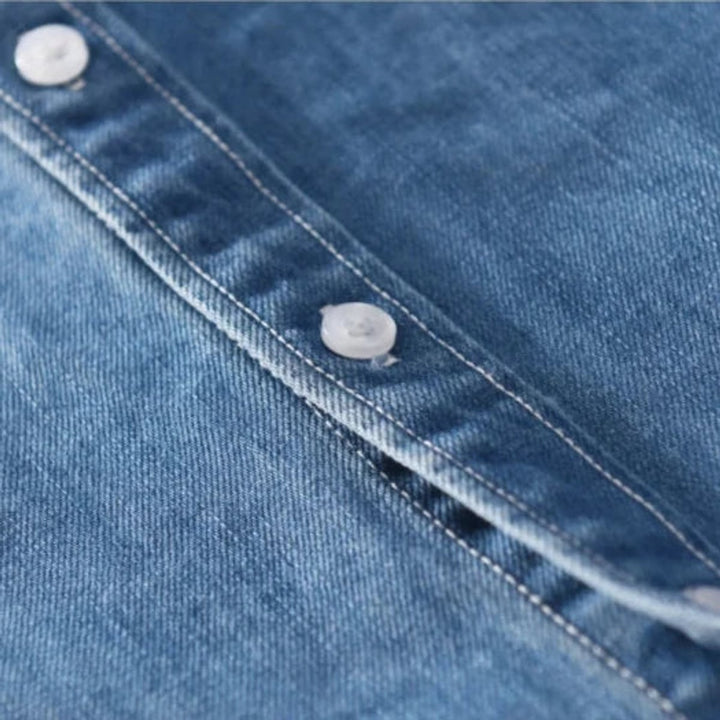 Men's Denim Shirt with Long Sleeves and Button Closure