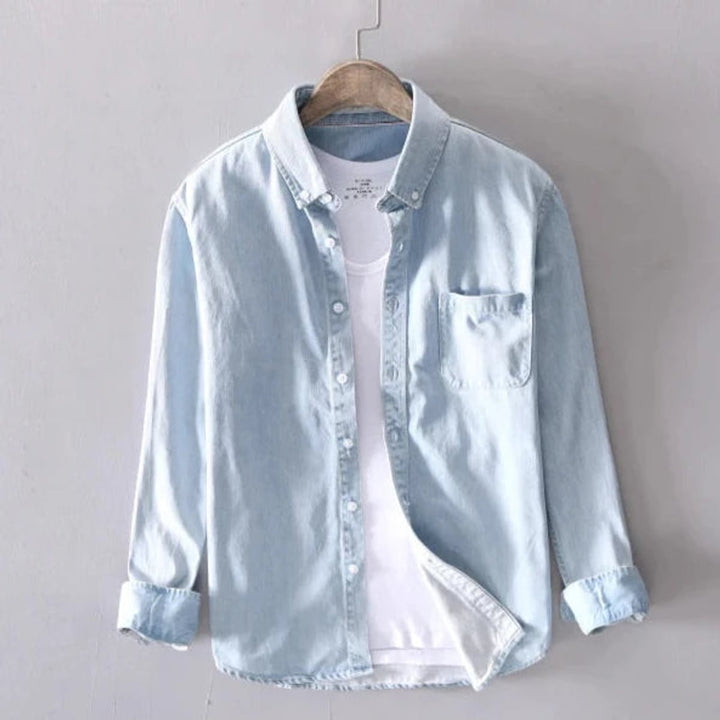 Men's Denim Shirt with Long Sleeves and Button Closure