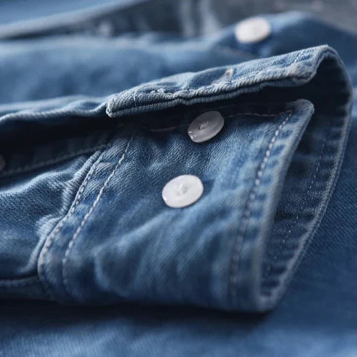 Men's Denim Shirt with Long Sleeves and Button Closure