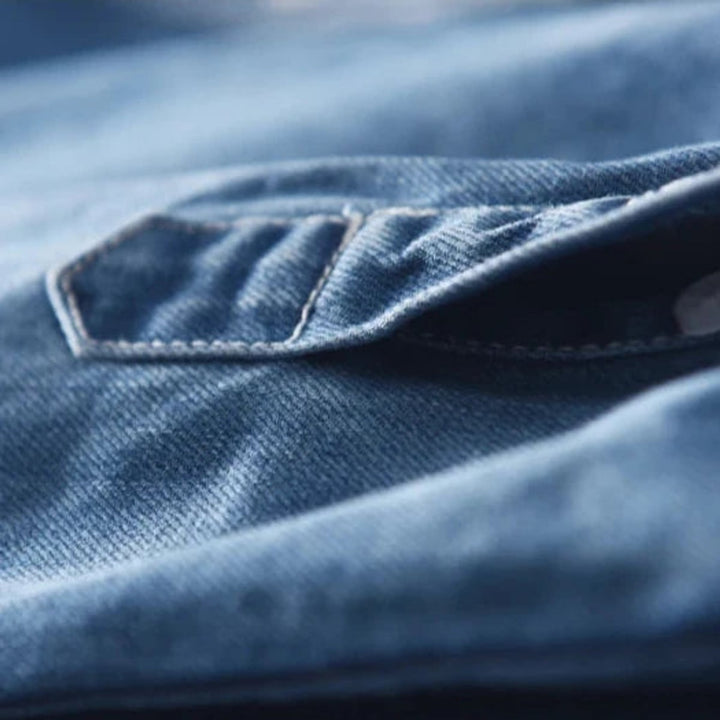 Men's Denim Shirt with Long Sleeves and Button Closure