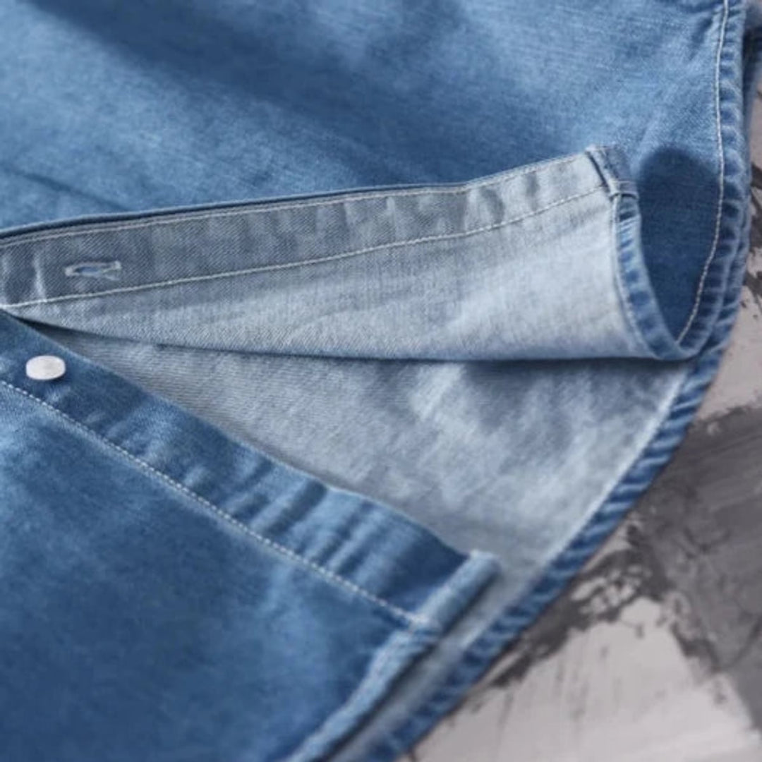 Men's Denim Shirt with Long Sleeves and Button Closure