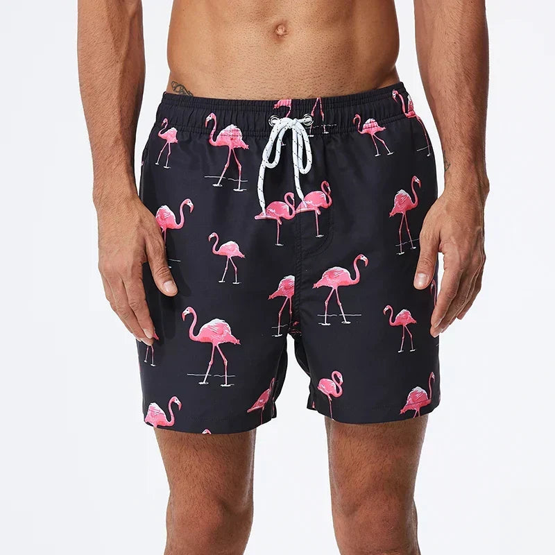 Men's Swim Shorts with Print, Pockets, and Drawstring