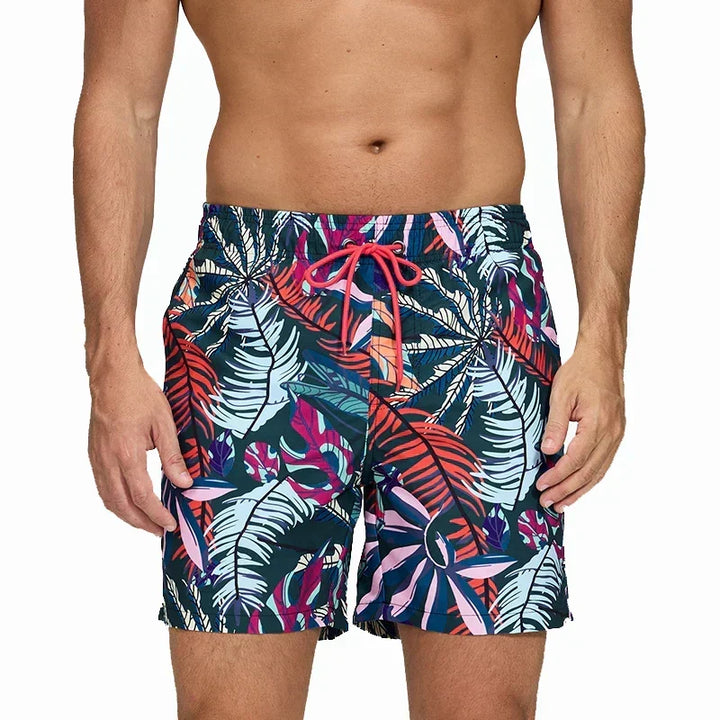 Men's Swim Shorts with Print, Pockets, and Drawstring