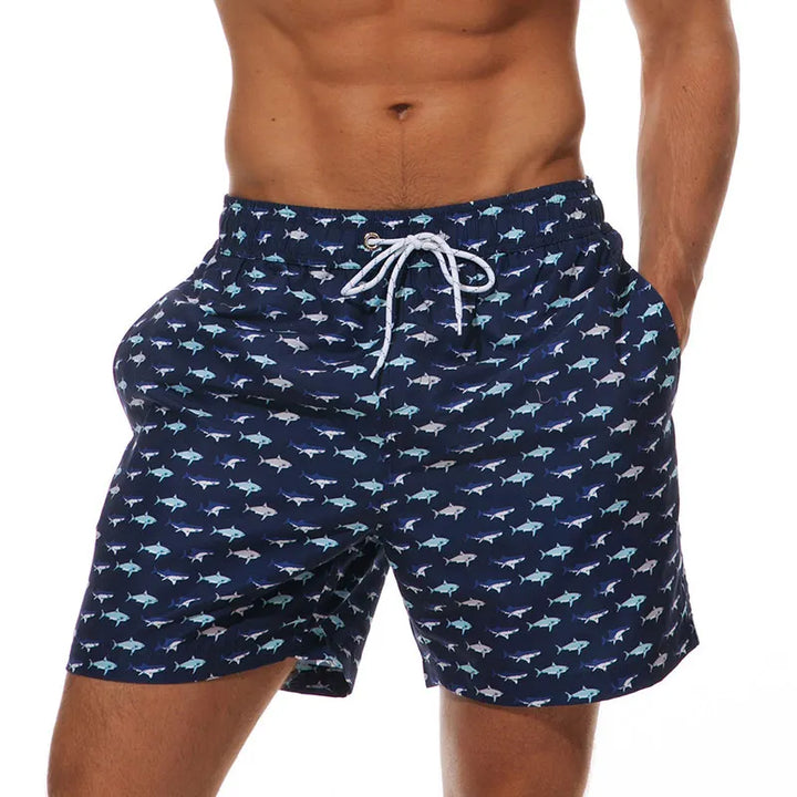 Men's Swim Shorts with Print, Pockets, and Drawstring