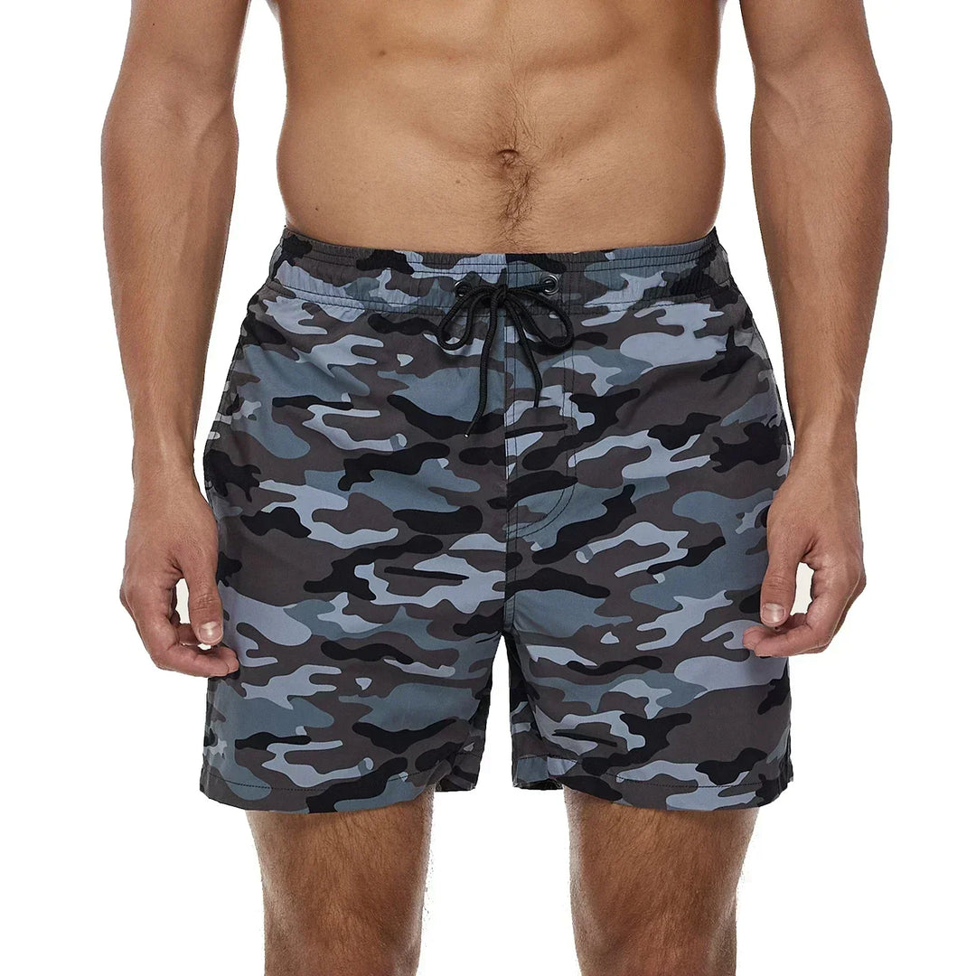 Men's Swim Shorts with Print, Pockets, and Drawstring