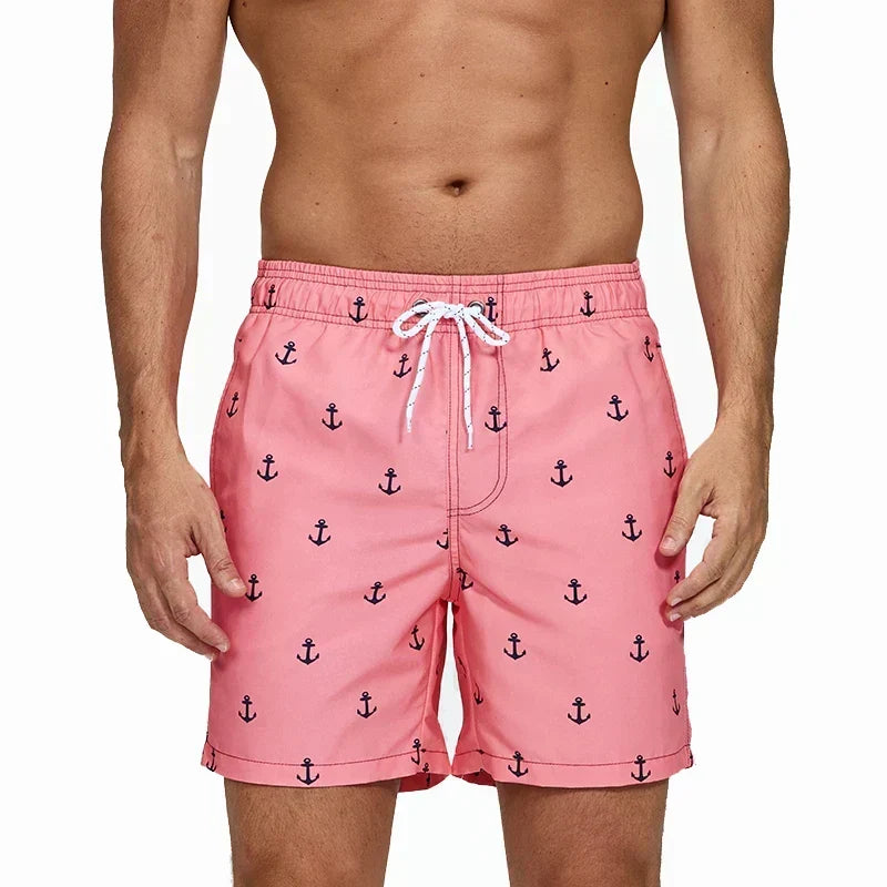 Men's Swim Shorts with Print, Pockets, and Drawstring