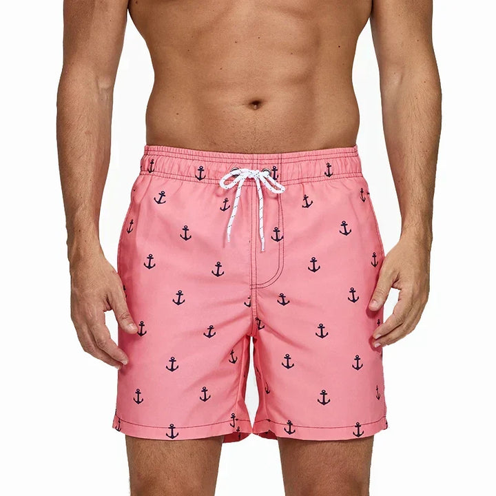 Men's Swim Shorts with Print, Pockets, and Drawstring