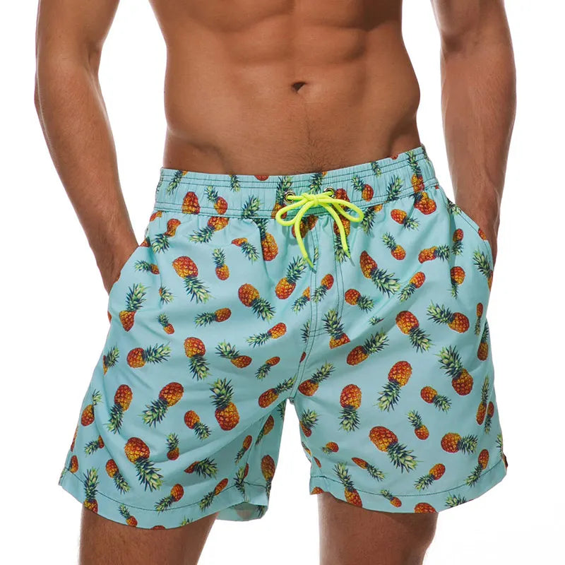 Men's Swim Shorts with Print, Pockets, and Drawstring