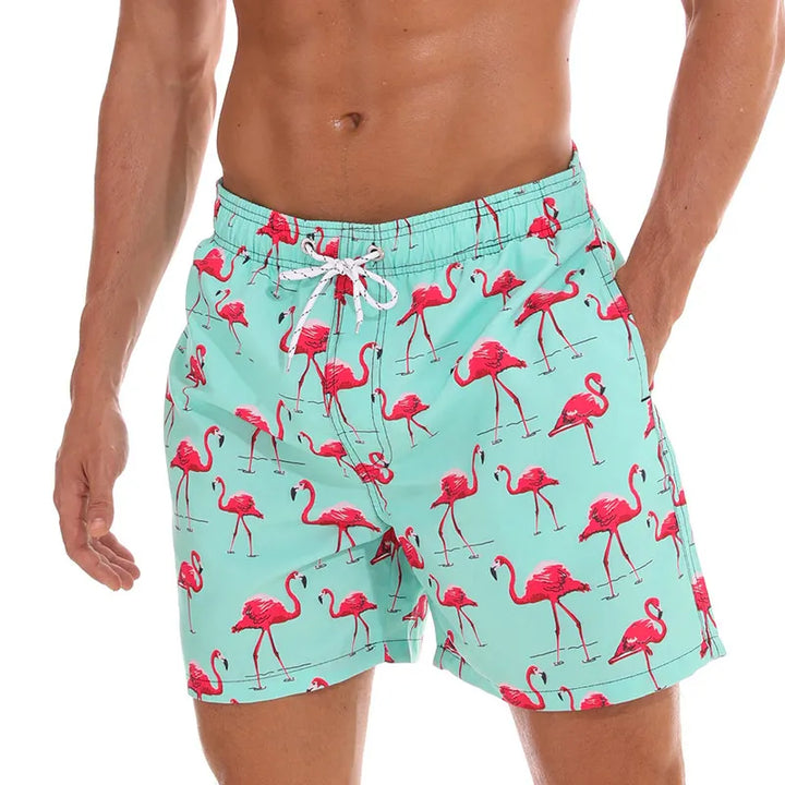Men's Swim Shorts with Print, Pockets, and Drawstring